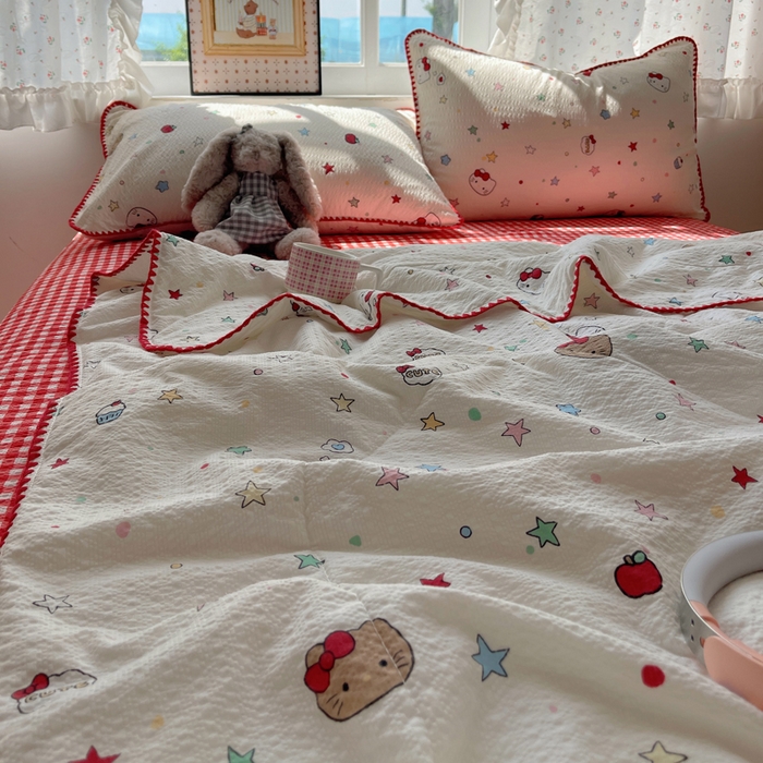 91家纺网 家纺一手货源 找家纺 禾沐 2026新款三角针泡芙纱夏被四件套-实拍图 星芒凯蒂