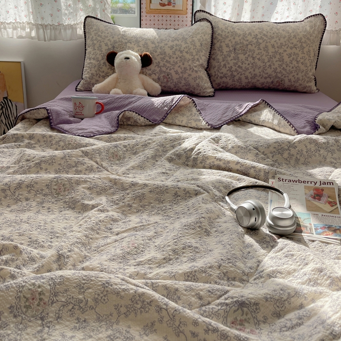 91家纺网 家纺一手货源 找家纺 禾沐 2026新款三角针泡芙纱夏被四件套-实拍图 蕾丝花匣