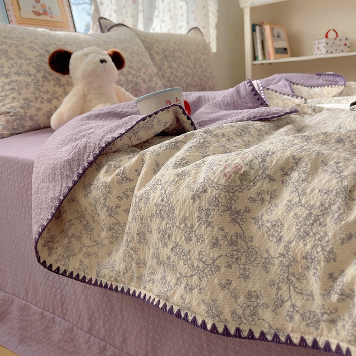 91家纺网 家纺一手货源 找家纺 禾沐 2026新款三角针泡芙纱夏被四件套-实拍图 蕾丝花匣