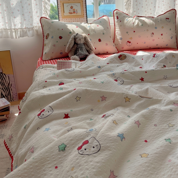 91家纺网 家纺一手货源 找家纺 禾沐 2026新款三角针泡芙纱夏被四件套-实拍图 星芒凯蒂