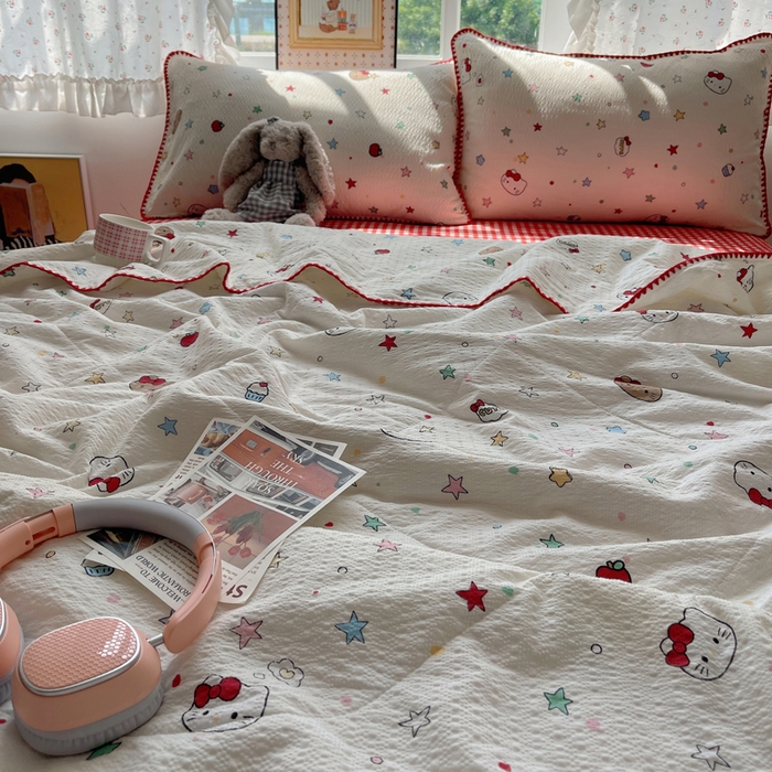 91家纺网 家纺一手货源 找家纺 禾沐 2026新款三角针泡芙纱夏被四件套-实拍图 星芒凯蒂