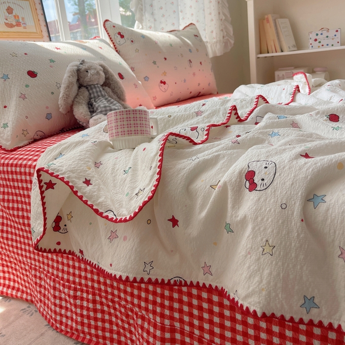 91家纺网 家纺一手货源 找家纺 禾沐 2026新款三角针泡芙纱夏被四件套-实拍图 星芒凯蒂