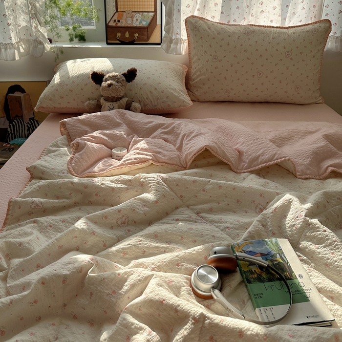 91家纺网 家纺一手货源 找家纺 （总）禾沐 2026新款三角针泡芙纱夏被四件套-实拍图