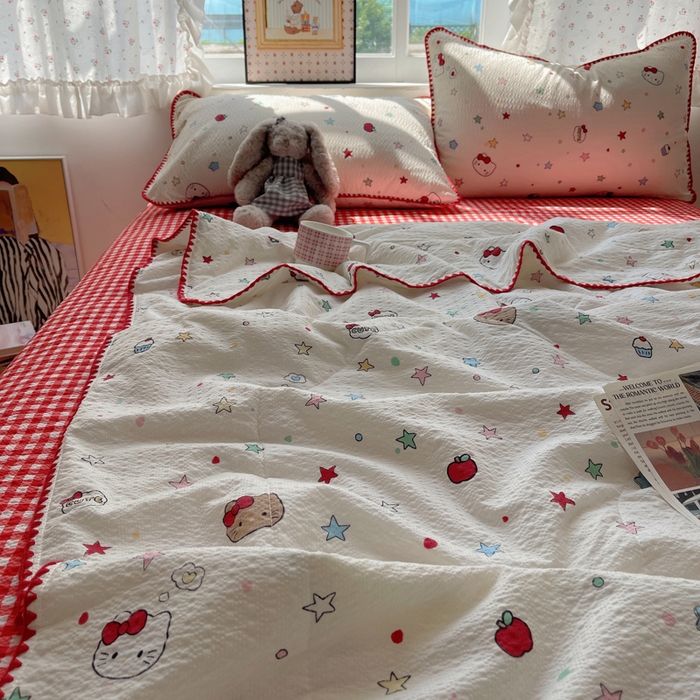 91家纺网 家纺一手货源 找家纺 禾沐 2026新款三角针泡芙纱夏被四件套-实拍图 星芒凯蒂