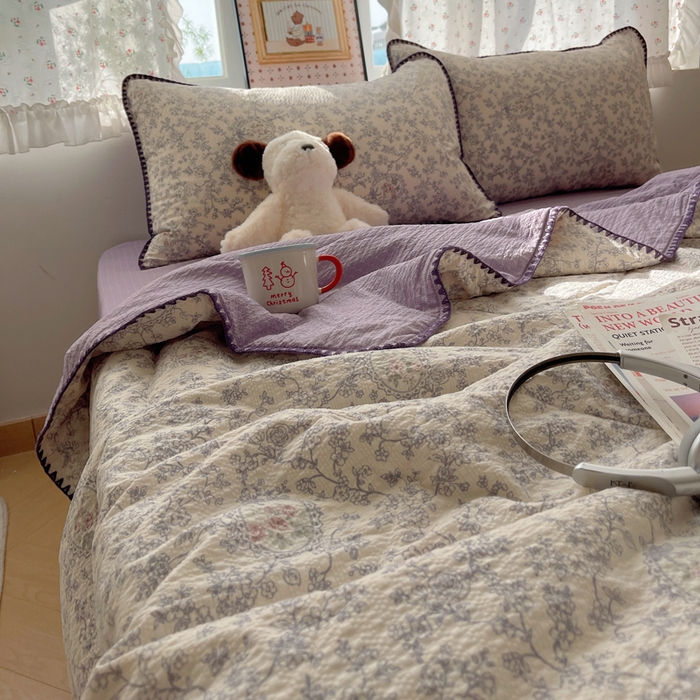 91家纺网 家纺一手货源 找家纺 禾沐 2026新款三角针泡芙纱夏被四件套-实拍图 蕾丝花匣