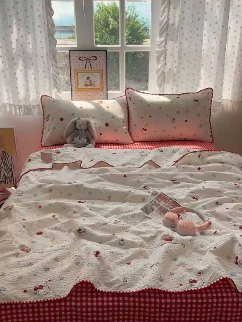 91家纺网 家纺一手货源 找家纺 禾沐 2026新款三角针泡芙纱夏被四件套-实拍图 星芒凯蒂