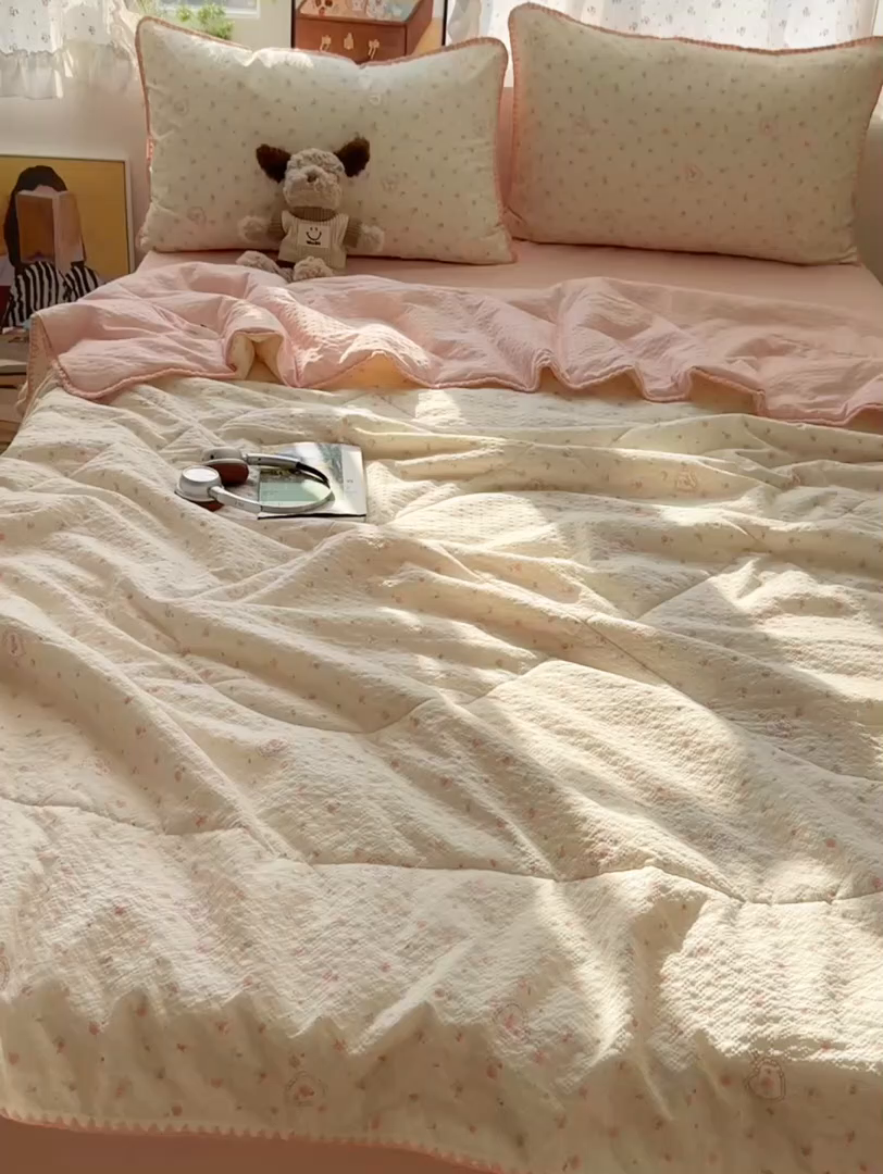 91家纺网 家纺一手货源 找家纺 （总）禾沐 2026新款三角针泡芙纱夏被四件套-实拍图