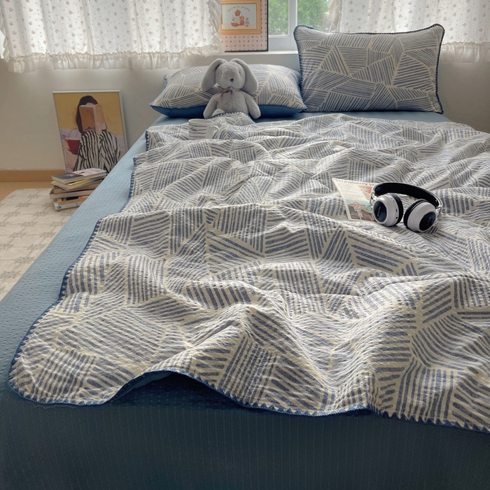 91家纺网 家纺一手货源 找家纺 禾沐 2026新款三角针泡芙纱夏被四件套-实拍图 浅川纹