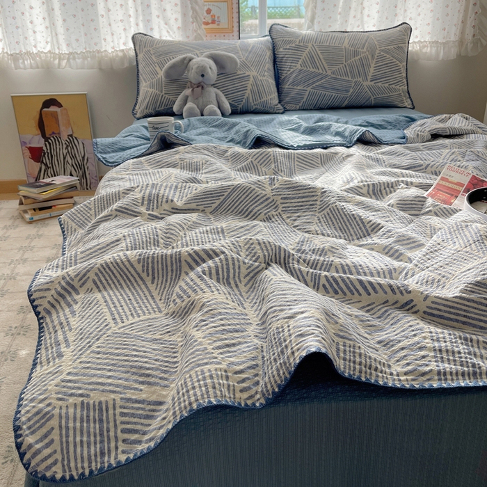 91家纺网 家纺一手货源 找家纺 禾沐 2026新款三角针泡芙纱夏被四件套-实拍图 浅川纹