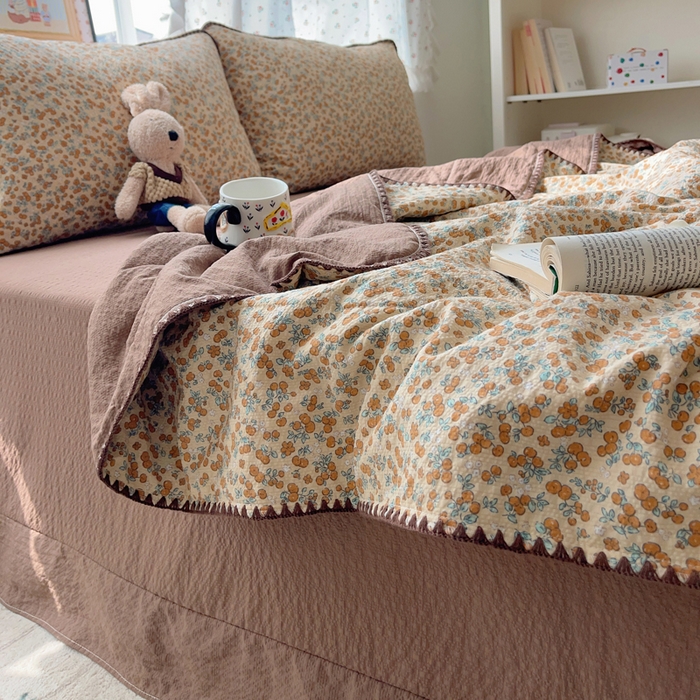 91家纺网 家纺一手货源 找家纺 禾沐 2026新款三角针泡芙纱夏被四件套-实拍图 暖橘枝