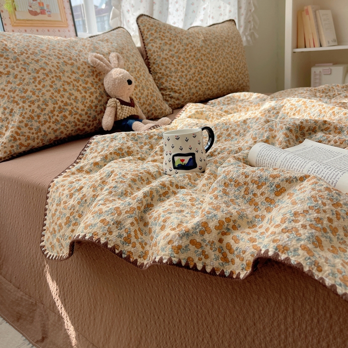 91家纺网 家纺一手货源 找家纺 禾沐 2026新款三角针泡芙纱夏被四件套-实拍图 暖橘枝