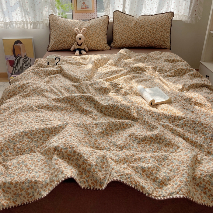 91家纺网 家纺一手货源 找家纺 禾沐 2026新款三角针泡芙纱夏被四件套-实拍图 暖橘枝