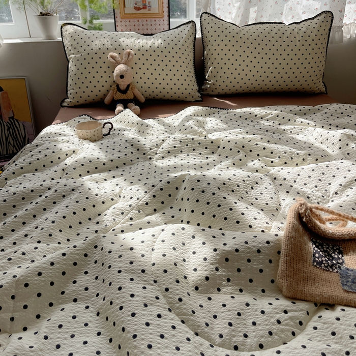 91家纺网 家纺一手货源 找家纺 禾沐 2026新款三角针泡芙纱夏被四件套-实拍图 波点