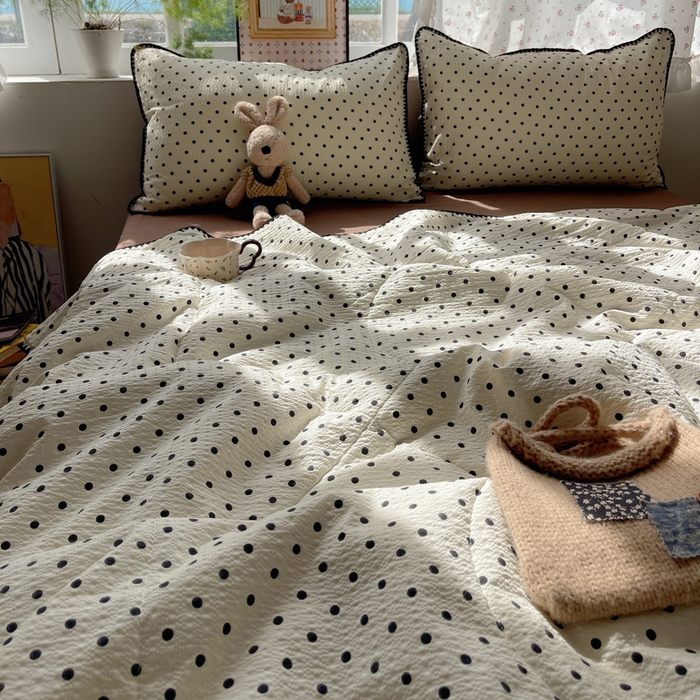 91家纺网 家纺一手货源 找家纺 禾沐 2026新款三角针泡芙纱夏被四件套-实拍图 波点