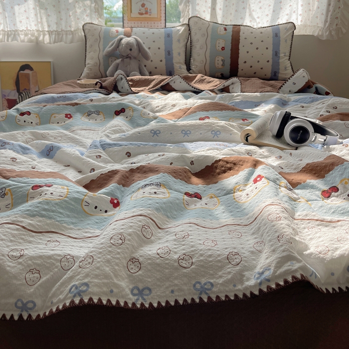 91家纺网 家纺一手货源 找家纺 禾沐 2026新款三角针泡芙纱夏被四件套-实拍图 可可小猫条