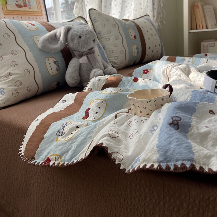 91家纺网 家纺一手货源 找家纺 禾沐 2026新款三角针泡芙纱夏被四件套-实拍图 可可小猫条