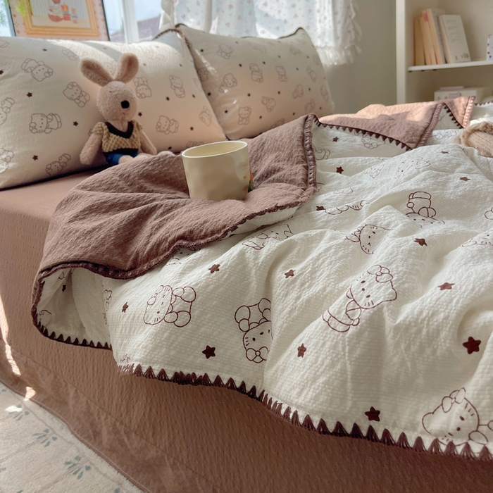 91家纺网 家纺一手货源 找家纺 梵希雅 2026新款三角针泡芙纱夏被四件套-实拍图 描线猫