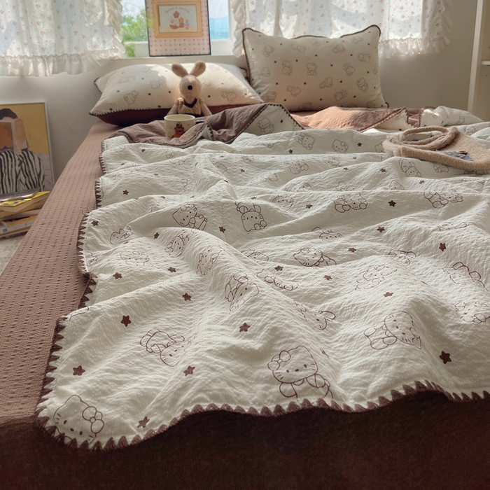 91家纺网 家纺一手货源 找家纺 梵希雅 2026新款三角针泡芙纱夏被四件套-实拍图 描线猫