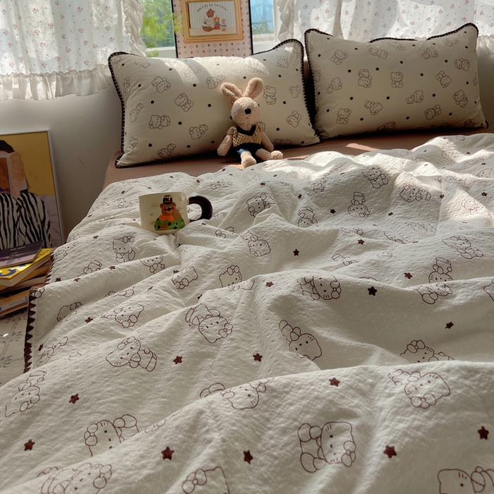 91家纺网 家纺一手货源 找家纺 梵希雅 2026新款三角针泡芙纱夏被四件套-实拍图 描线猫