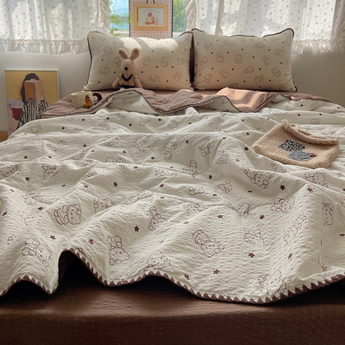 91家纺网 家纺一手货源 找家纺 梵希雅 2026新款三角针泡芙纱夏被四件套-实拍图 描线猫