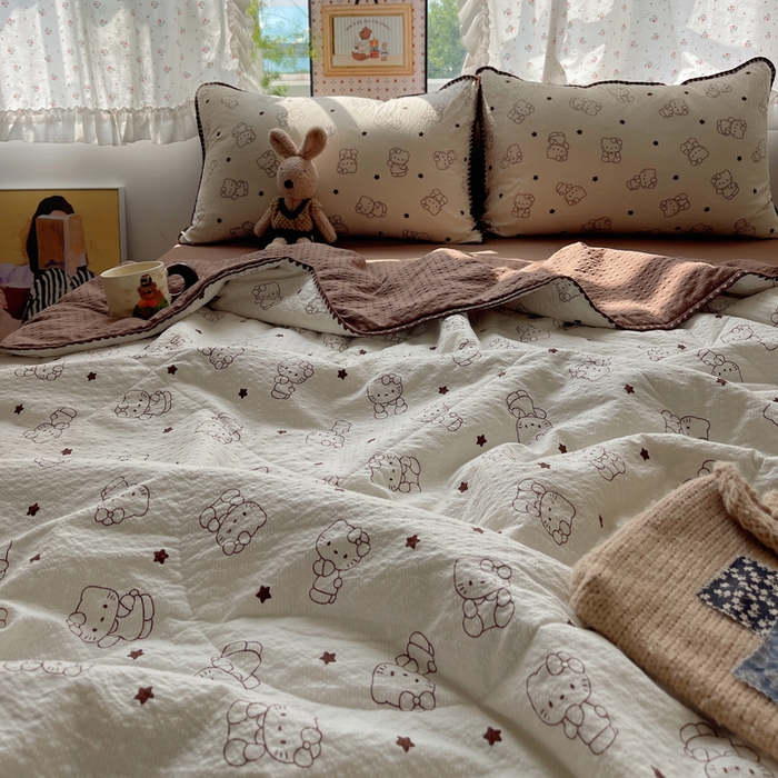 91家纺网 家纺一手货源 找家纺 梵希雅 2026新款三角针泡芙纱夏被四件套-实拍图 描线猫