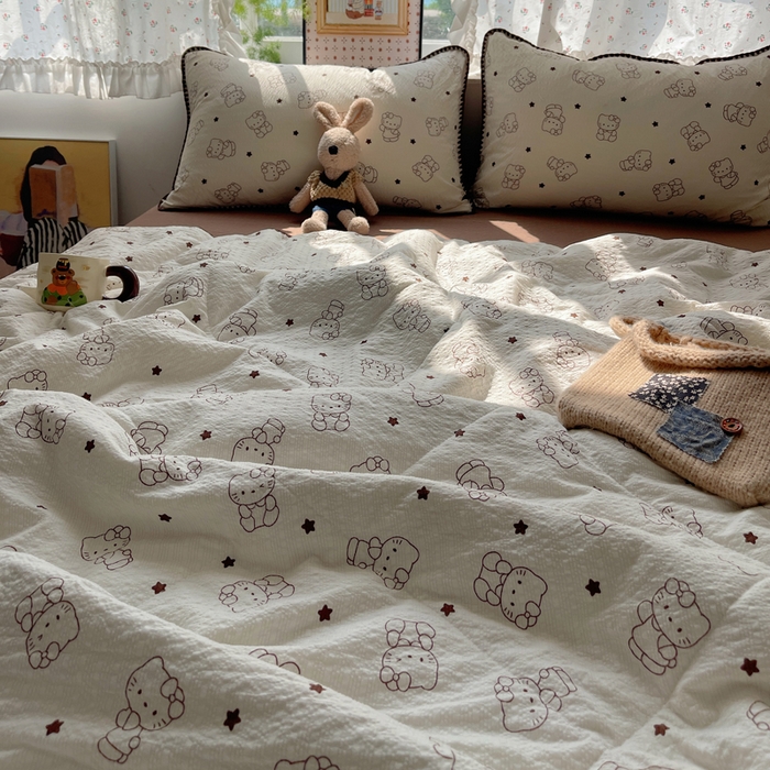 91家纺网 家纺一手货源 找家纺 梵希雅 2026新款三角针泡芙纱夏被四件套-实拍图 描线猫