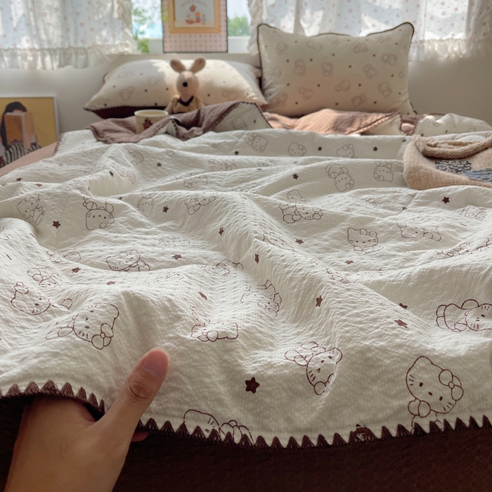 91家纺网 家纺一手货源 找家纺 梵希雅 2026新款三角针泡芙纱夏被四件套-实拍图 描线猫