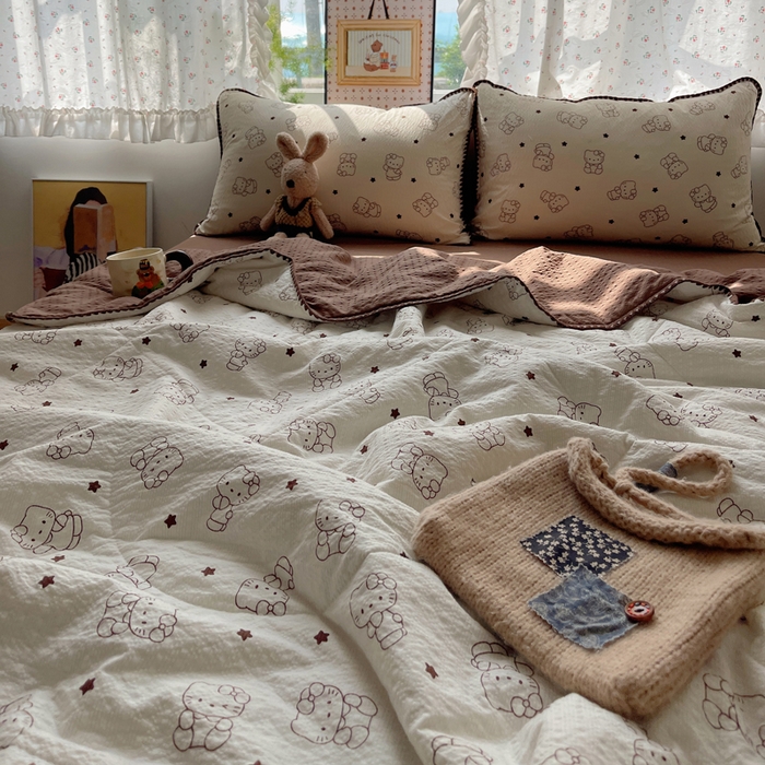 91家纺网 家纺一手货源 找家纺 梵希雅 2026新款三角针泡芙纱夏被四件套-实拍图 描线猫