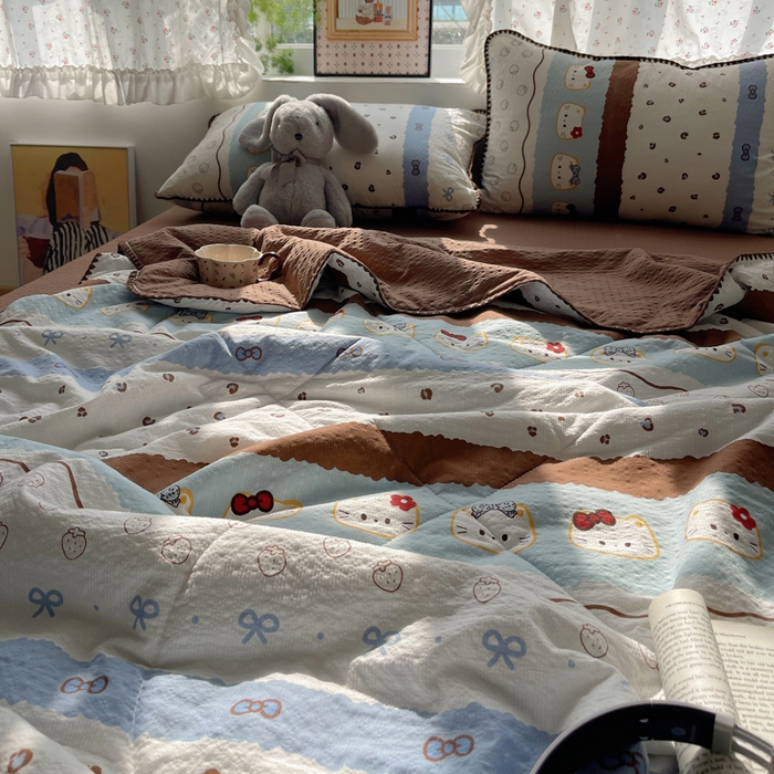 91家纺网 家纺一手货源 找家纺 梵希雅 2026新款三角针泡芙纱夏被四件套-实拍图 可可小猫条