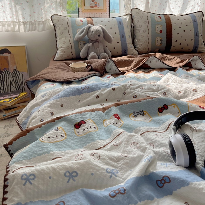 91家纺网 家纺一手货源 找家纺 梵希雅 2026新款三角针泡芙纱夏被四件套-实拍图 可可小猫条