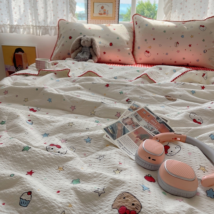 91家纺网 家纺一手货源 找家纺 梵希雅 2026新款三角针泡芙纱夏被四件套-实拍图 星芒凯蒂