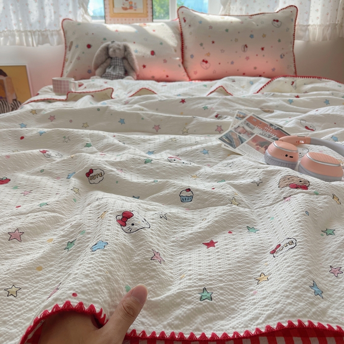 91家纺网 家纺一手货源 找家纺 梵希雅 2026新款三角针泡芙纱夏被四件套-实拍图 星芒凯蒂