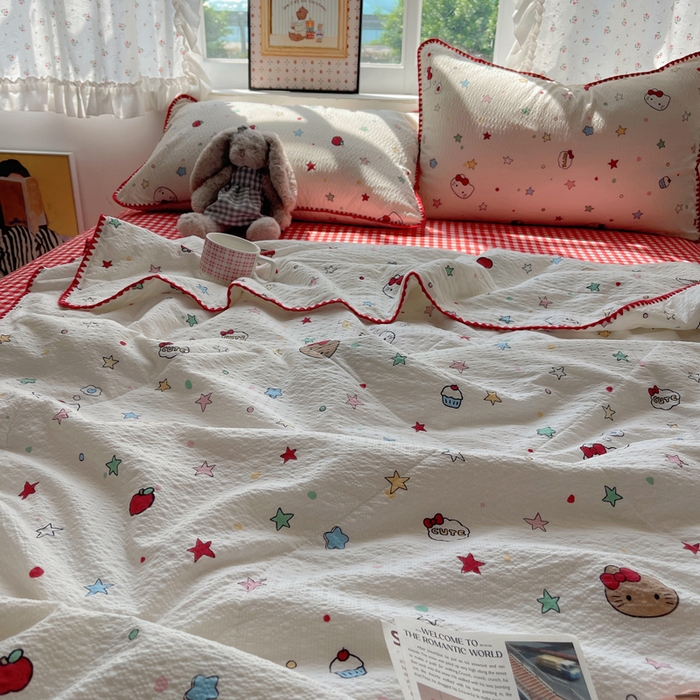 91家纺网 家纺一手货源 找家纺 梵希雅 2026新款三角针泡芙纱夏被四件套-实拍图 星芒凯蒂