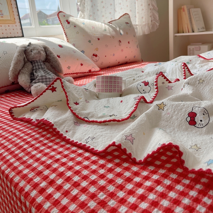 91家纺网 家纺一手货源 找家纺 梵希雅 2026新款三角针泡芙纱夏被四件套-实拍图 星芒凯蒂