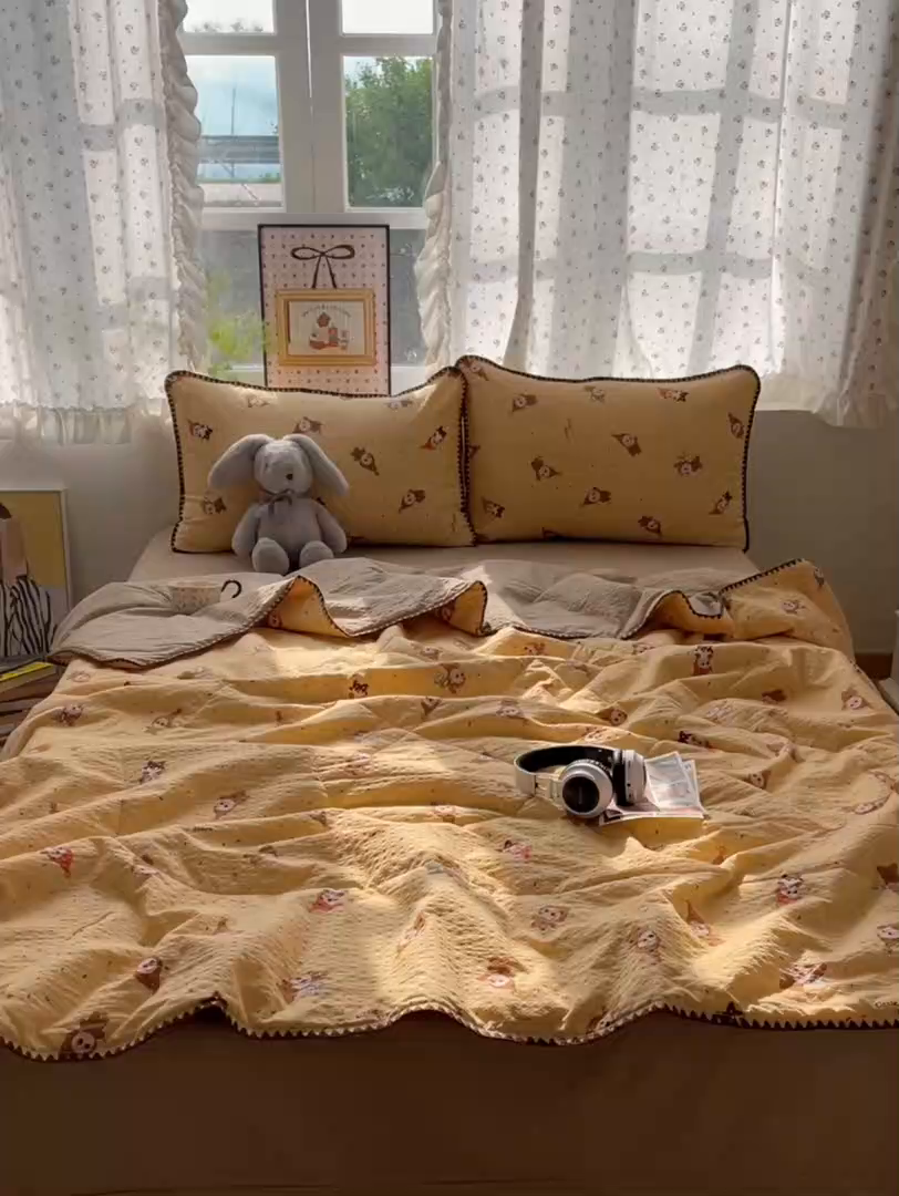 91家纺网 家纺一手货源 找家纺 梵希雅 2026新款三角针泡芙纱夏被四件套-实拍图 星星人