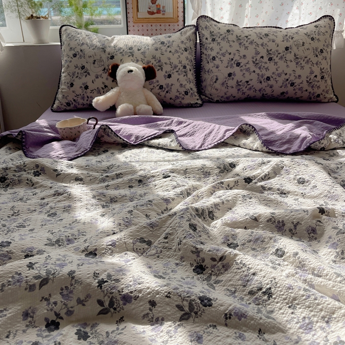 91家纺网 家纺一手货源 找家纺 梵希雅 2026新款三角针泡芙纱夏被四件套-实拍图 紫雾花蝶