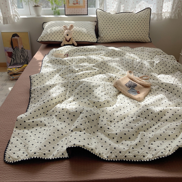 91家纺网 家纺一手货源 找家纺 梵希雅 2026新款三角针泡芙纱夏被四件套-实拍图 波点