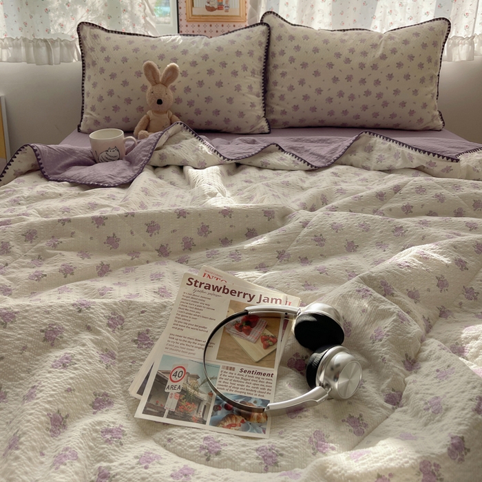 91家纺网 家纺一手货源 找家纺 梵希雅 2026新款三角针泡芙纱夏被四件套-实拍图 芊泥花束