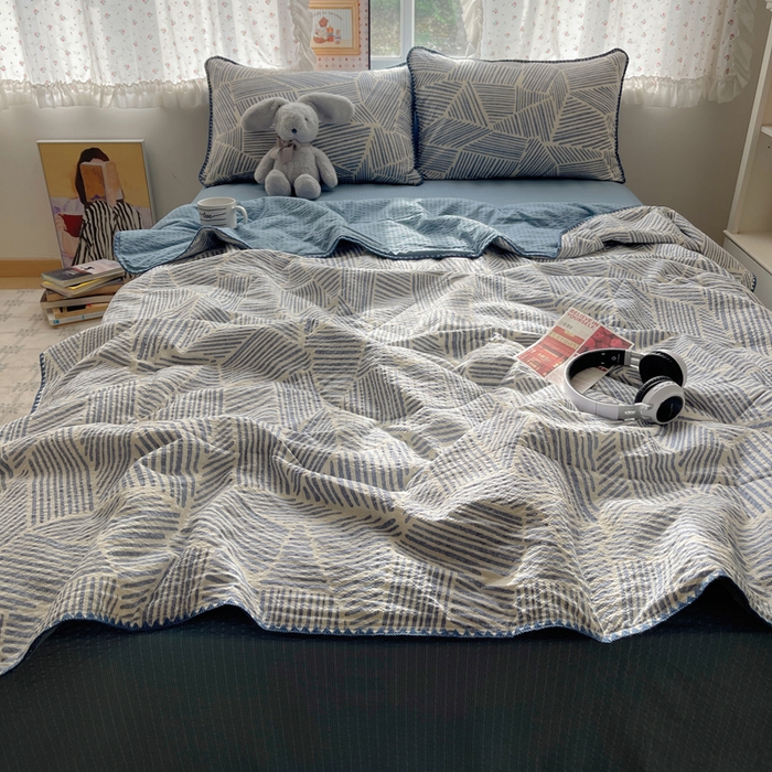 梵希雅 2026新款三角针泡芙纱夏被四件套-实拍图 浅川纹