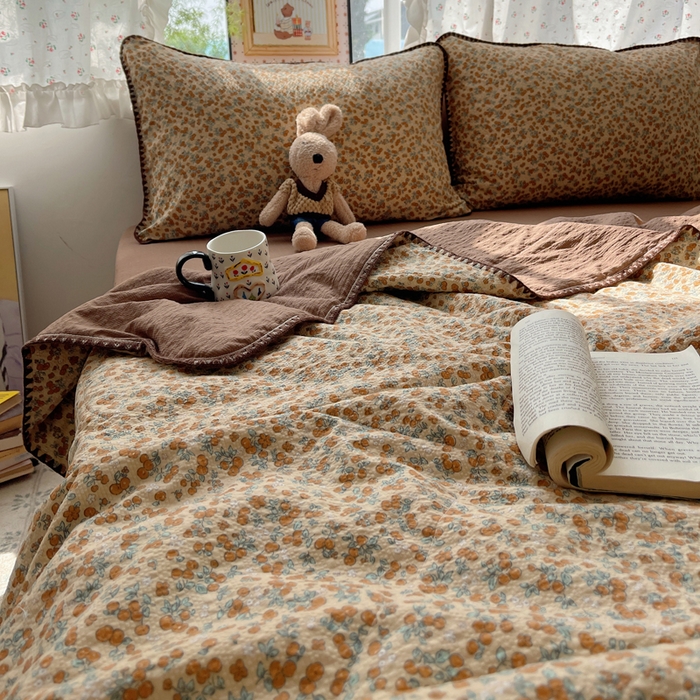 91家纺网 家纺一手货源 找家纺 梵希雅 2026新款三角针泡芙纱夏被四件套-实拍图 暖橘枝