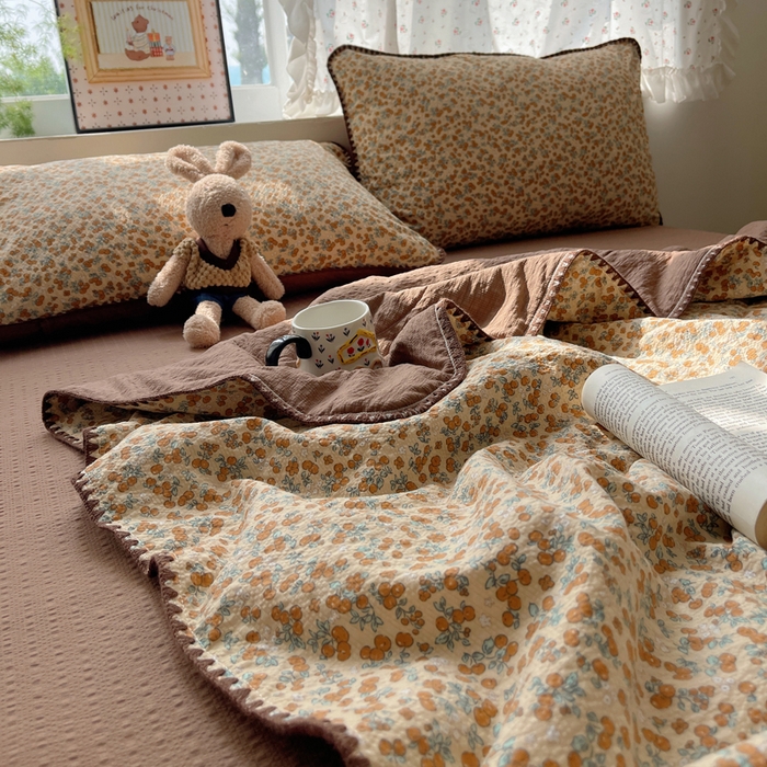 91家纺网 家纺一手货源 找家纺 梵希雅 2026新款三角针泡芙纱夏被四件套-实拍图 暖橘枝