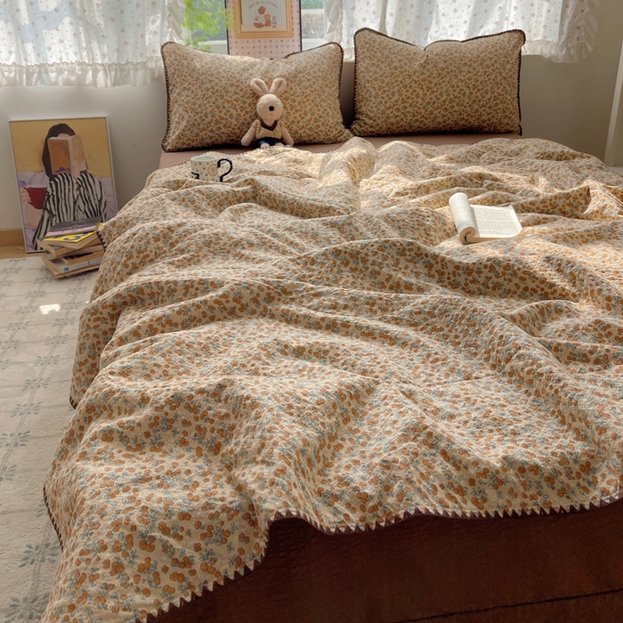 91家纺网 家纺一手货源 找家纺 梵希雅 2026新款三角针泡芙纱夏被四件套-实拍图 暖橘枝