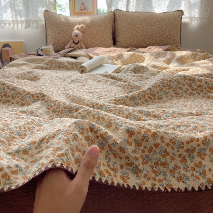 91家纺网 家纺一手货源 找家纺 梵希雅 2026新款三角针泡芙纱夏被四件套-实拍图 暖橘枝