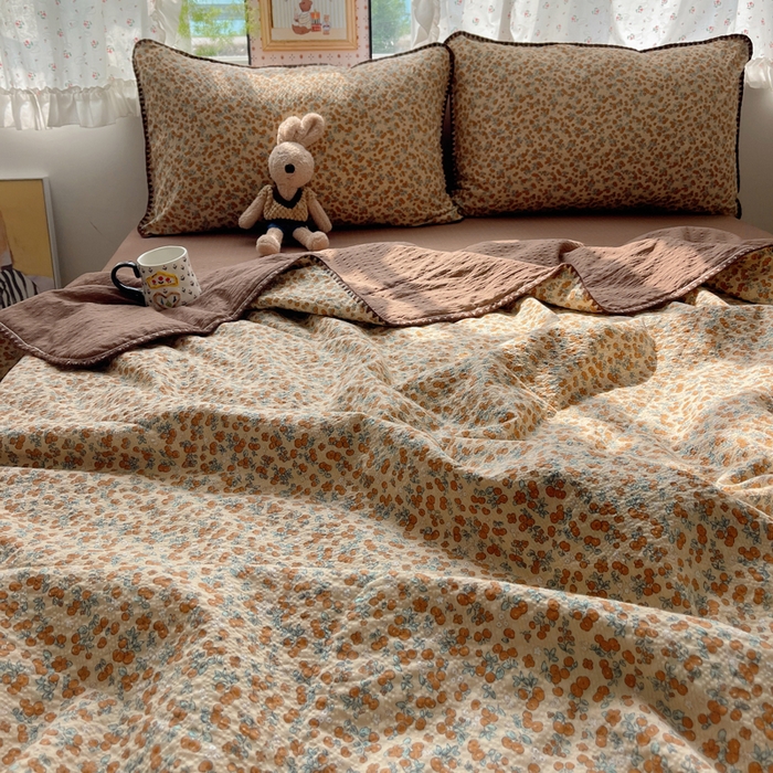 91家纺网 家纺一手货源 找家纺 梵希雅 2026新款三角针泡芙纱夏被四件套-实拍图 暖橘枝