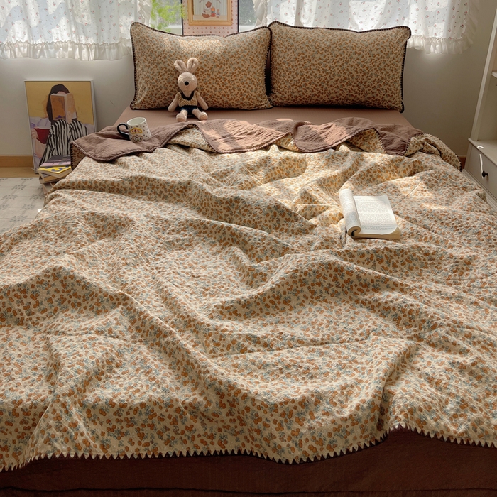 91家纺网 家纺一手货源 找家纺 梵希雅 2026新款三角针泡芙纱夏被四件套-实拍图 暖橘枝