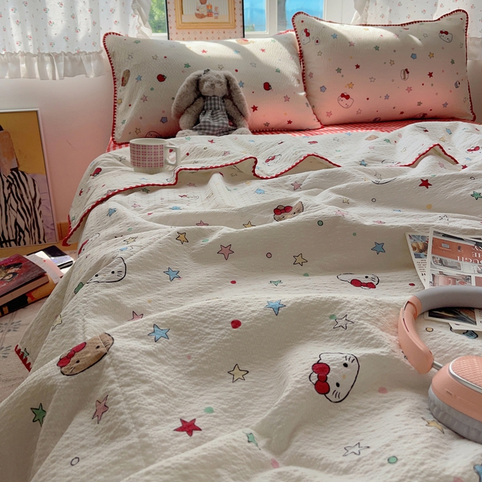 91家纺网 家纺一手货源 找家纺 梵希雅 2026新款三角针泡芙纱夏被四件套-实拍图 星芒凯蒂