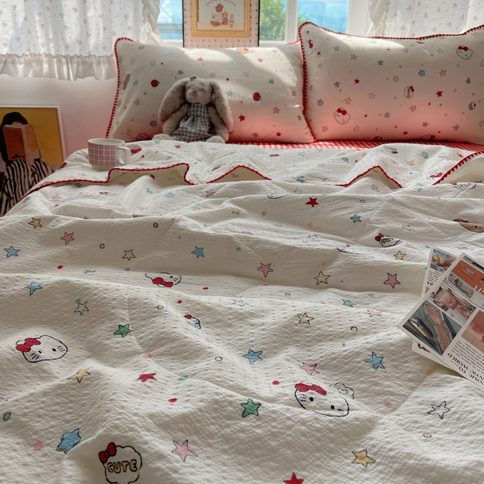 91家纺网 家纺一手货源 找家纺 梵希雅 2026新款三角针泡芙纱夏被四件套-实拍图 星芒凯蒂