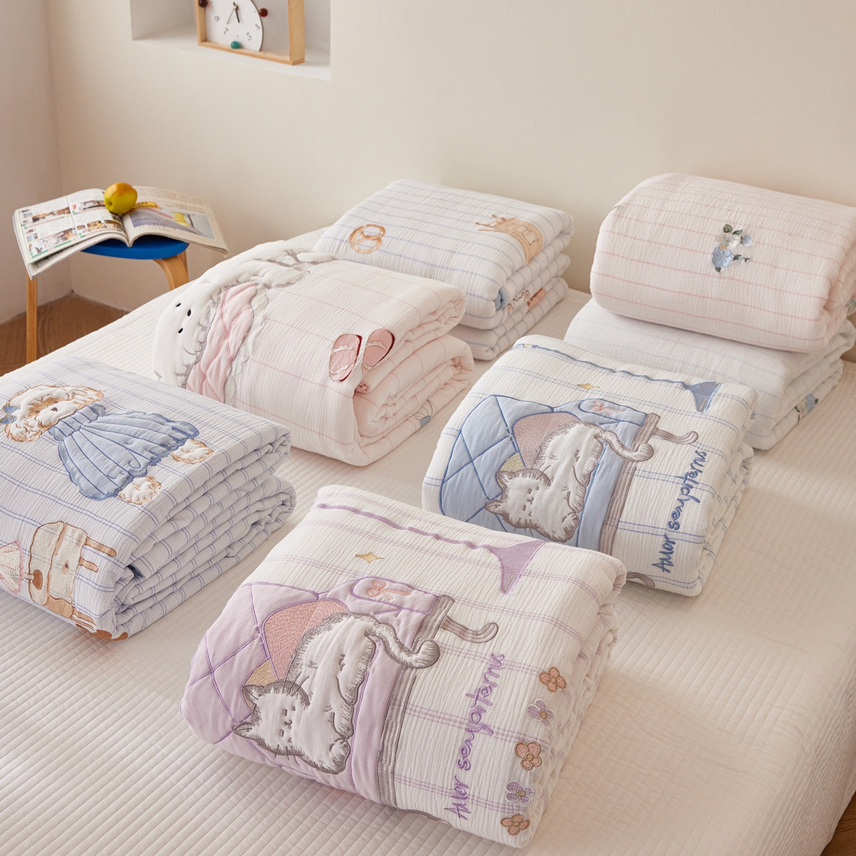 91家纺网 家纺一手货源 找家纺 （总）沐珩家纺 2026新款40s双层皱皱纱绣花夏被泡芙纱系列