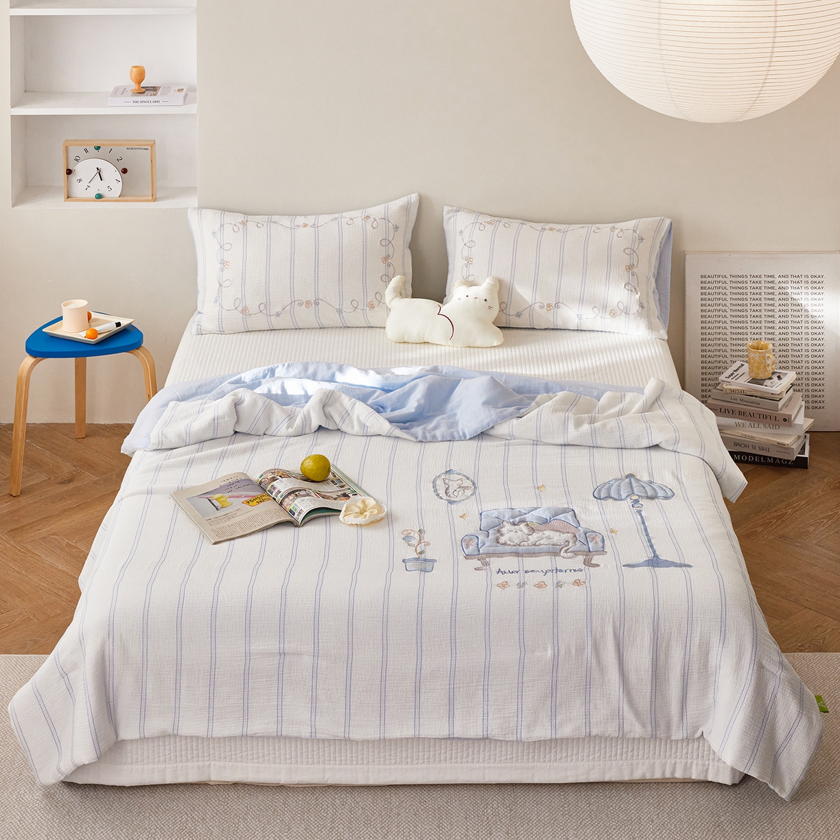 91家纺网 家纺一手货源 找家纺 （总）沐珩家纺 2026新款40s双层皱皱纱绣花夏被泡芙纱系列