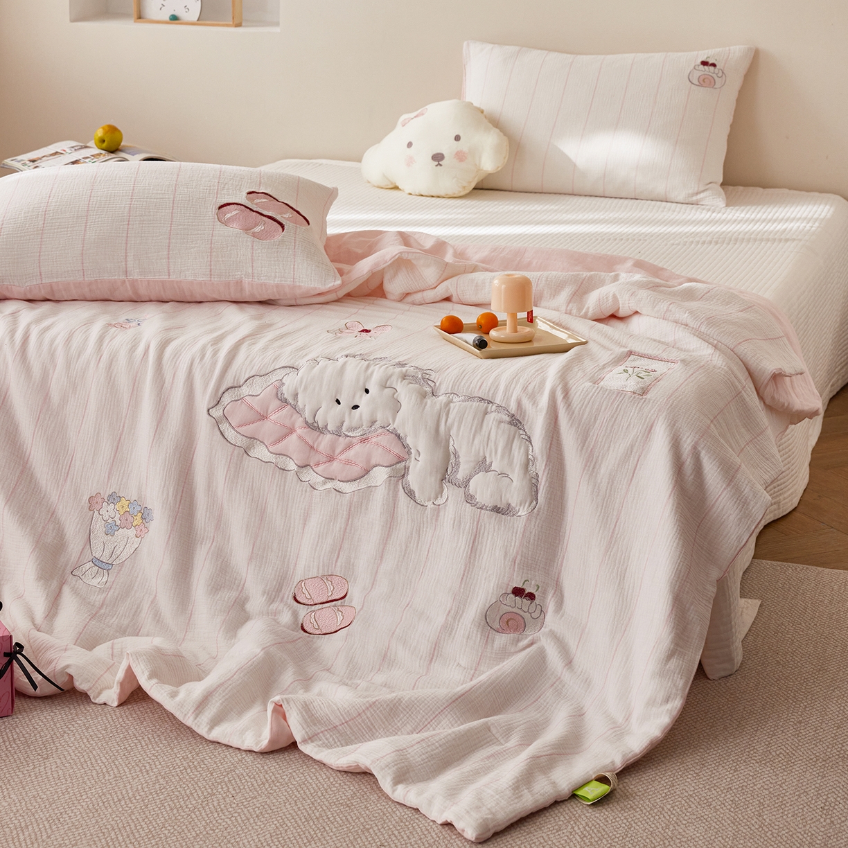 91家纺网 家纺一手货源 找家纺 （总）沐珩家纺 2026新款40s双层皱皱纱绣花夏被泡芙纱系列